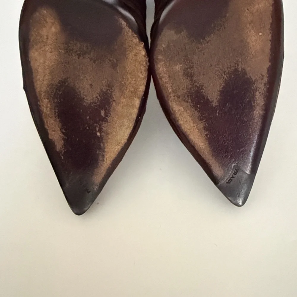 Prada Camoscio Plisse Women's Dark Brown Suede Heels - Picture 9 of 15